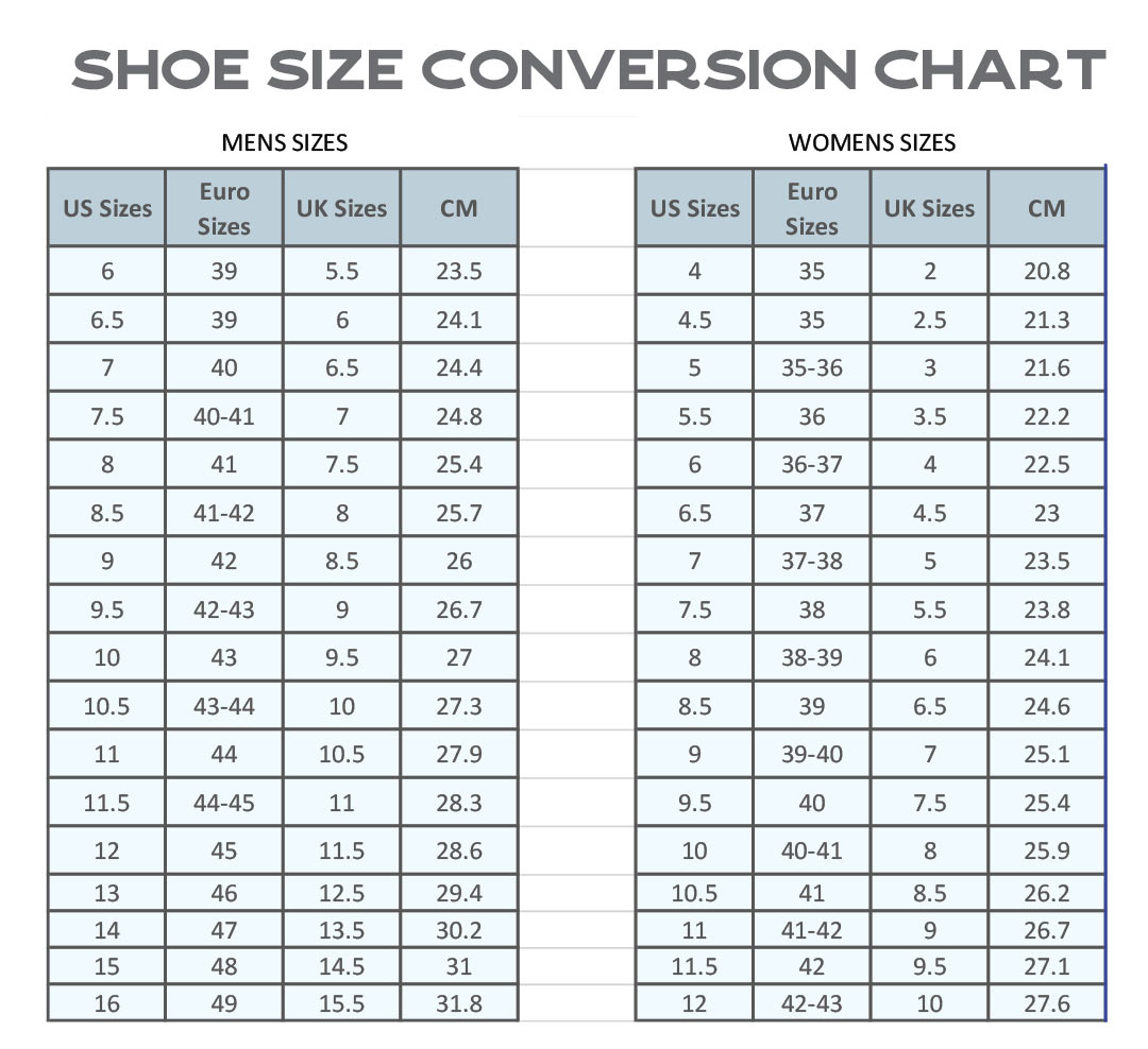 Shoe Size Conversion Charts A06